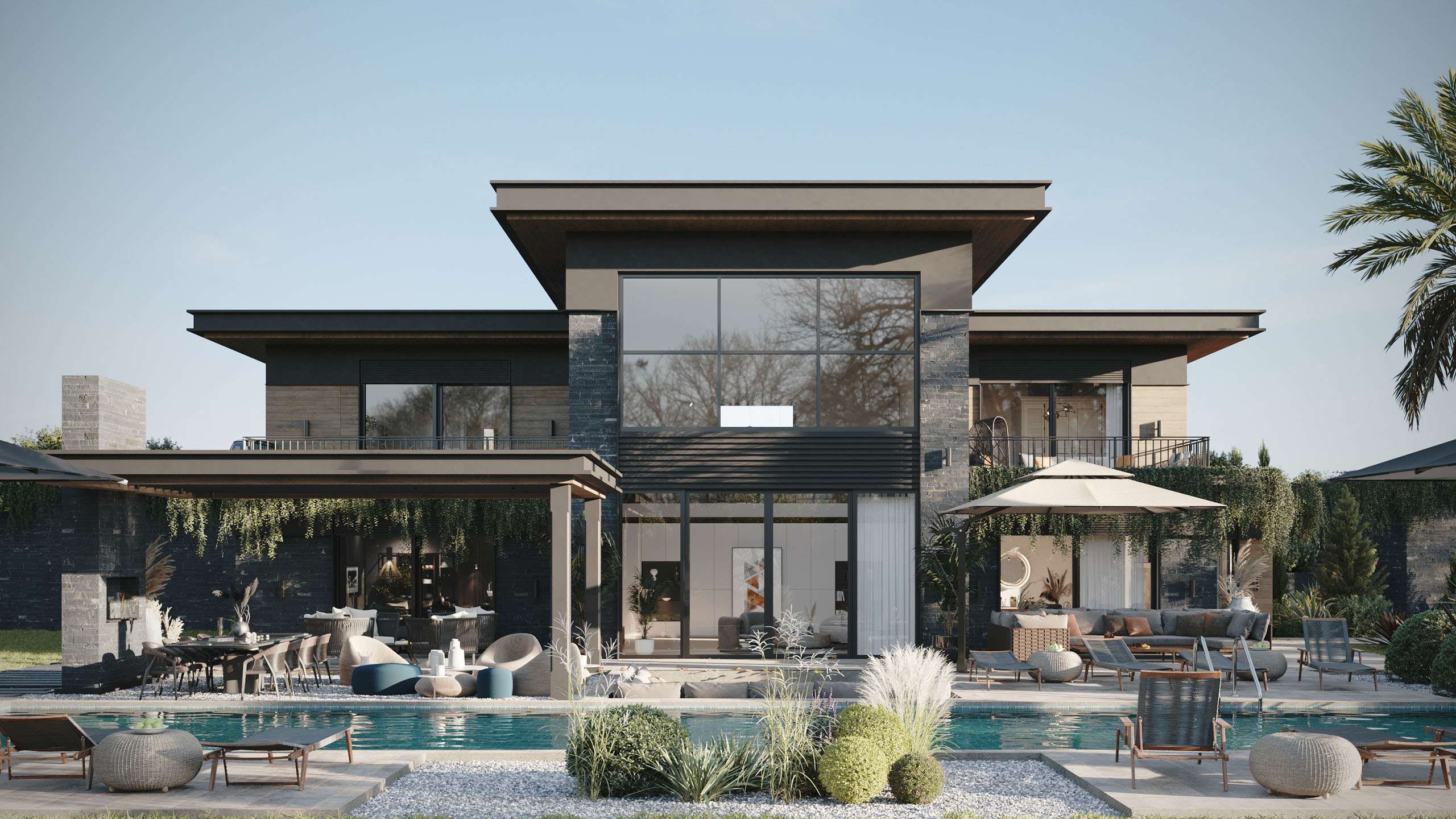 Bahas Lüks Villa - Modern Geometrik Villa & Peyzaj Render